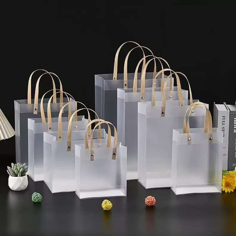 Kit 10 sacolas pvc transparente fosca com alça em fibra