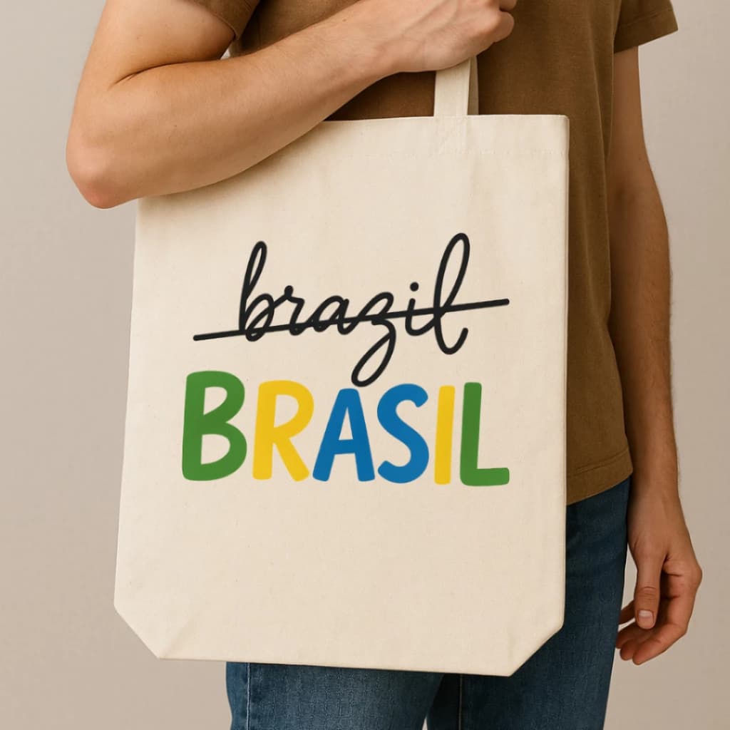 Ecobag Sacola Ecológica Brasil Brazil Copa do Mundo Hexa Bag 100% Algodão Cru Prática Dia a Dia