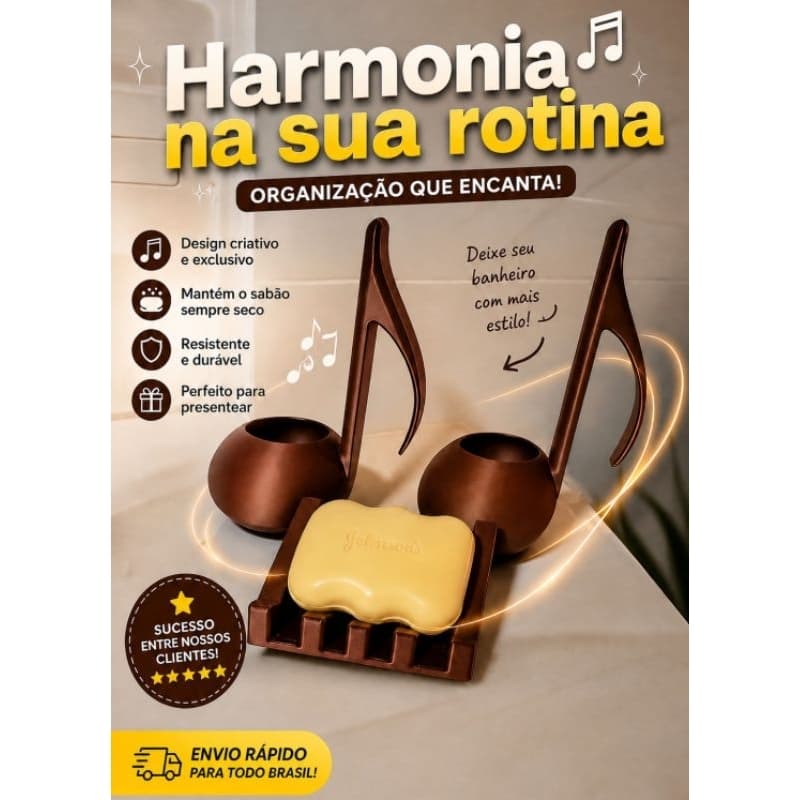 Kit Vasinhos Notas Musicais + Saboneteira Decorativa Para Banheiro e Decoração