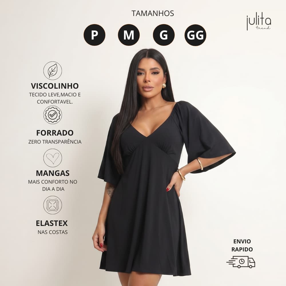 Vestido Feminino Curto Liso com Forro Moda Evangélica Larguinho Gestante com Manguinha para Verão Casual Festas Praia