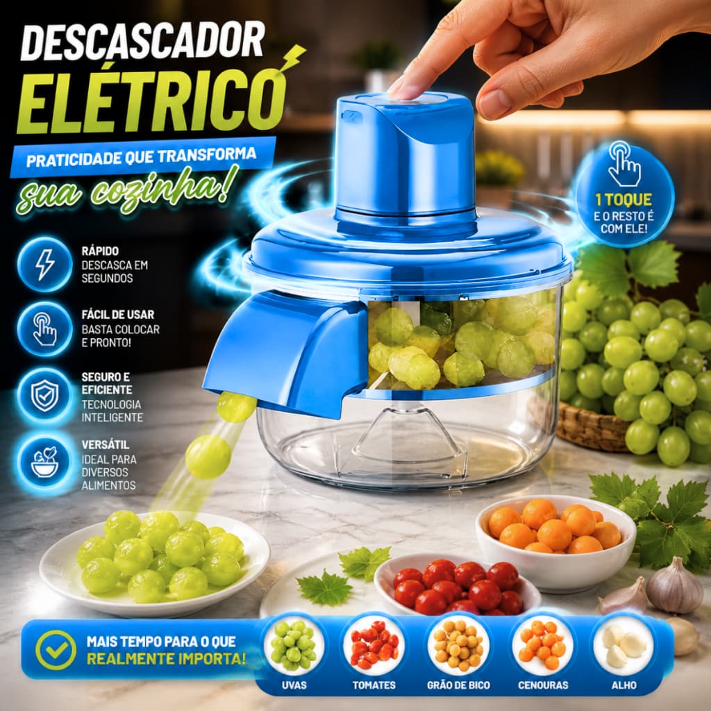 Descascador Elétrico Automático Portátil Recarregável Cozinha Descascar Alho Uvas Frutas Legumes