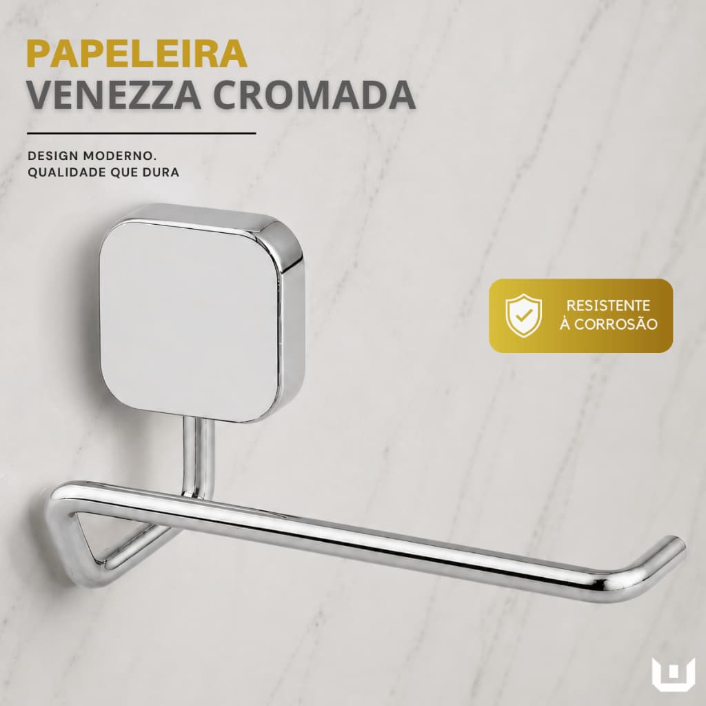 Porta Papel Higiênico Venezza Redondo De Parede Para Banheiro Cromado