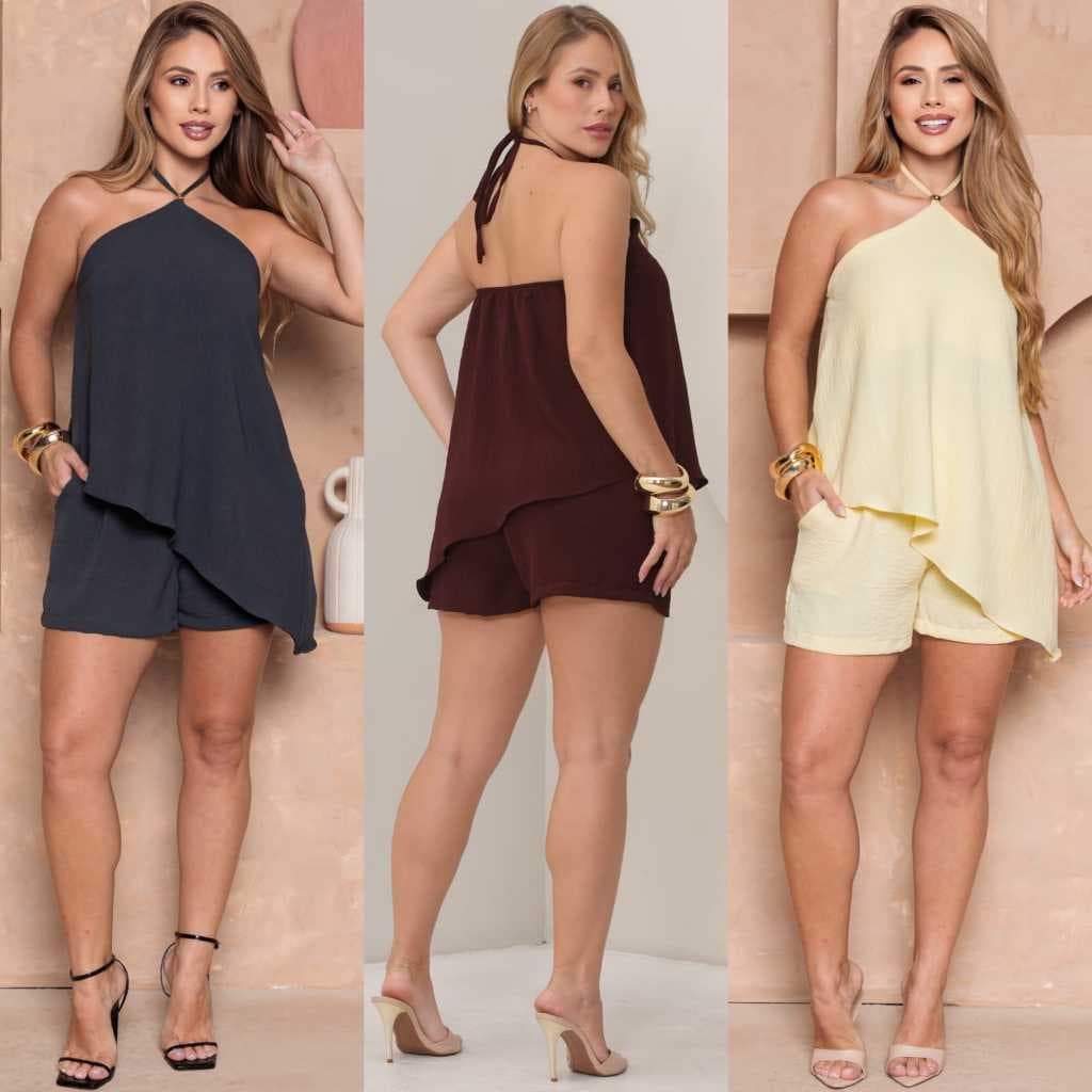 Conjunto Feminino Elegância  Assimétrico+ Short Decote Halter