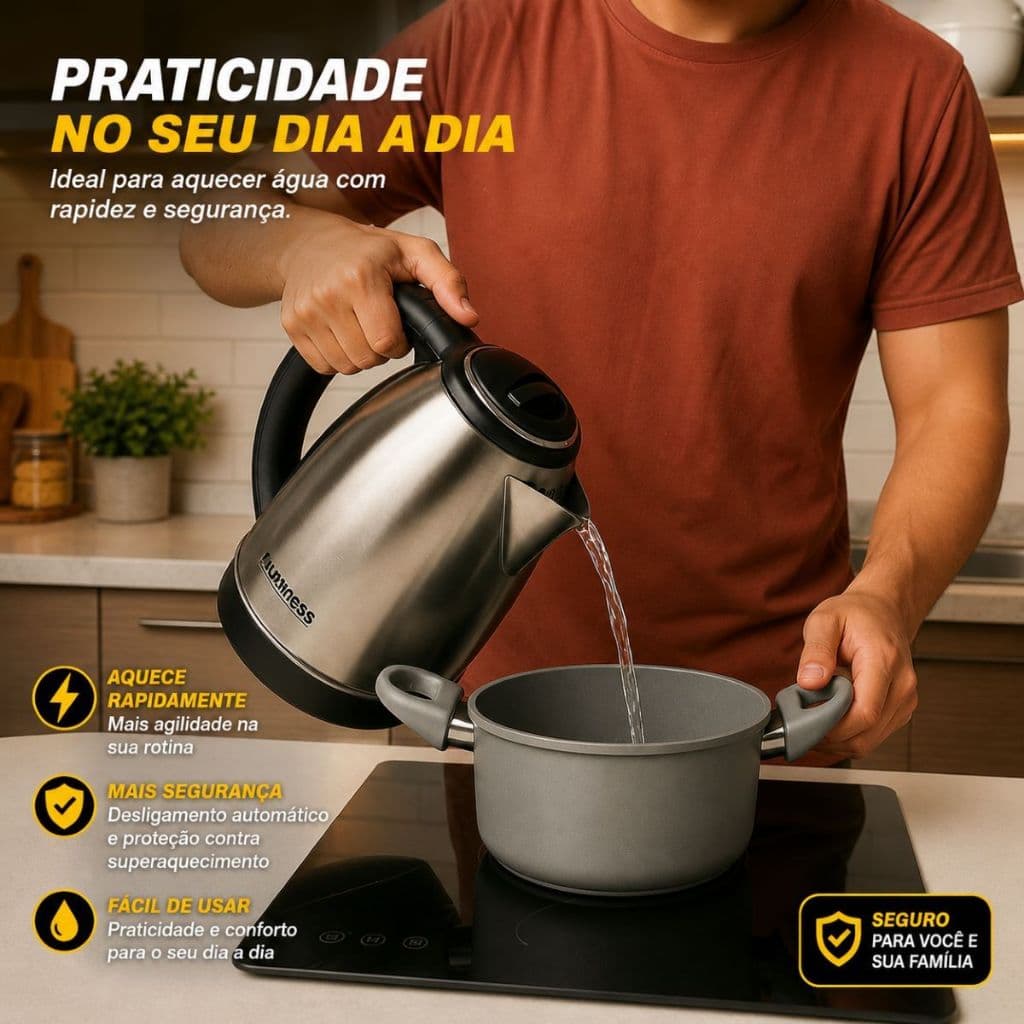 Chaleira Eletrica Inox 220v Capacidade 2 Litros Funcao Auto Desligamento Rapidez