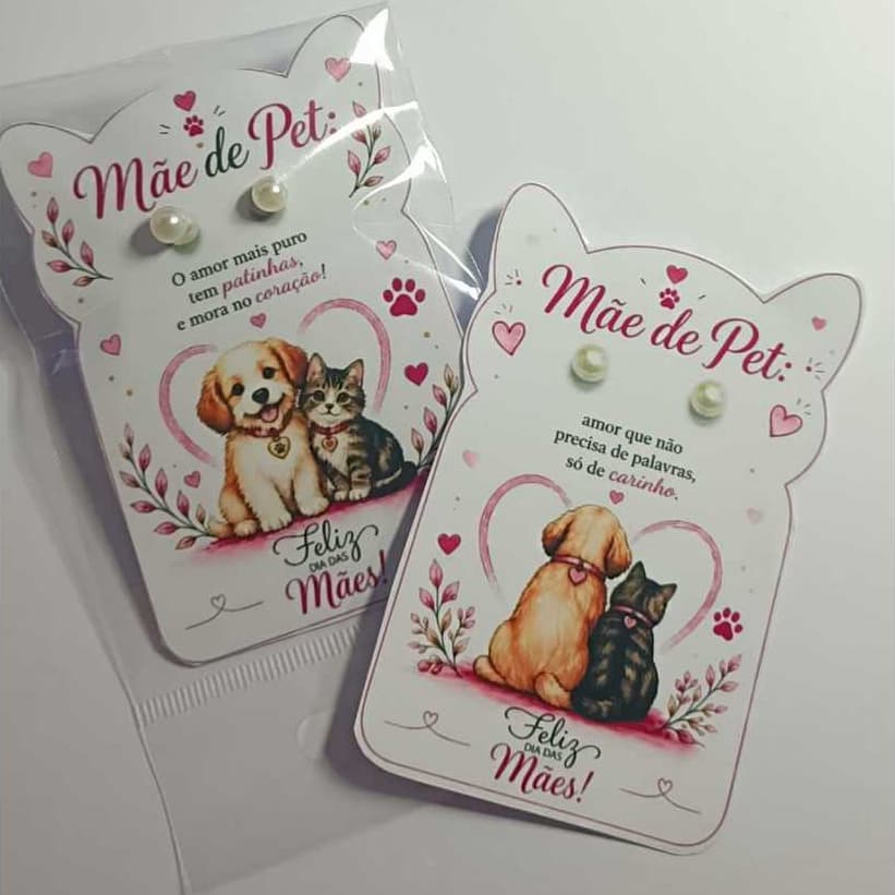 Card com Brincos Dia das Mães Mãe de Pet- Lembrancinha Criativa para Presentes-Tamanho9x6