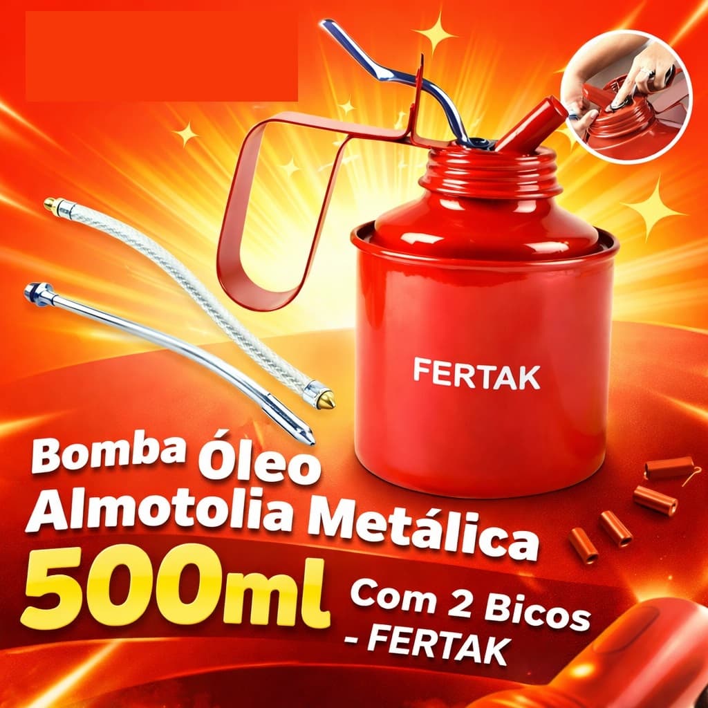 Bomba Óleo Almotolia Metálica 500ml Com 2 Bicos - Fertak