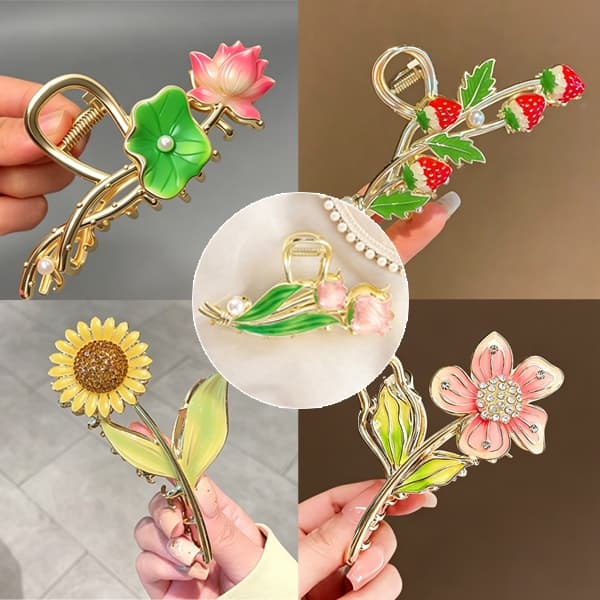 Novo Estilo Grampo de Morango/Flor Doce, Moda Única, Alto Sentimento, Acessório de Cabelo Elegante