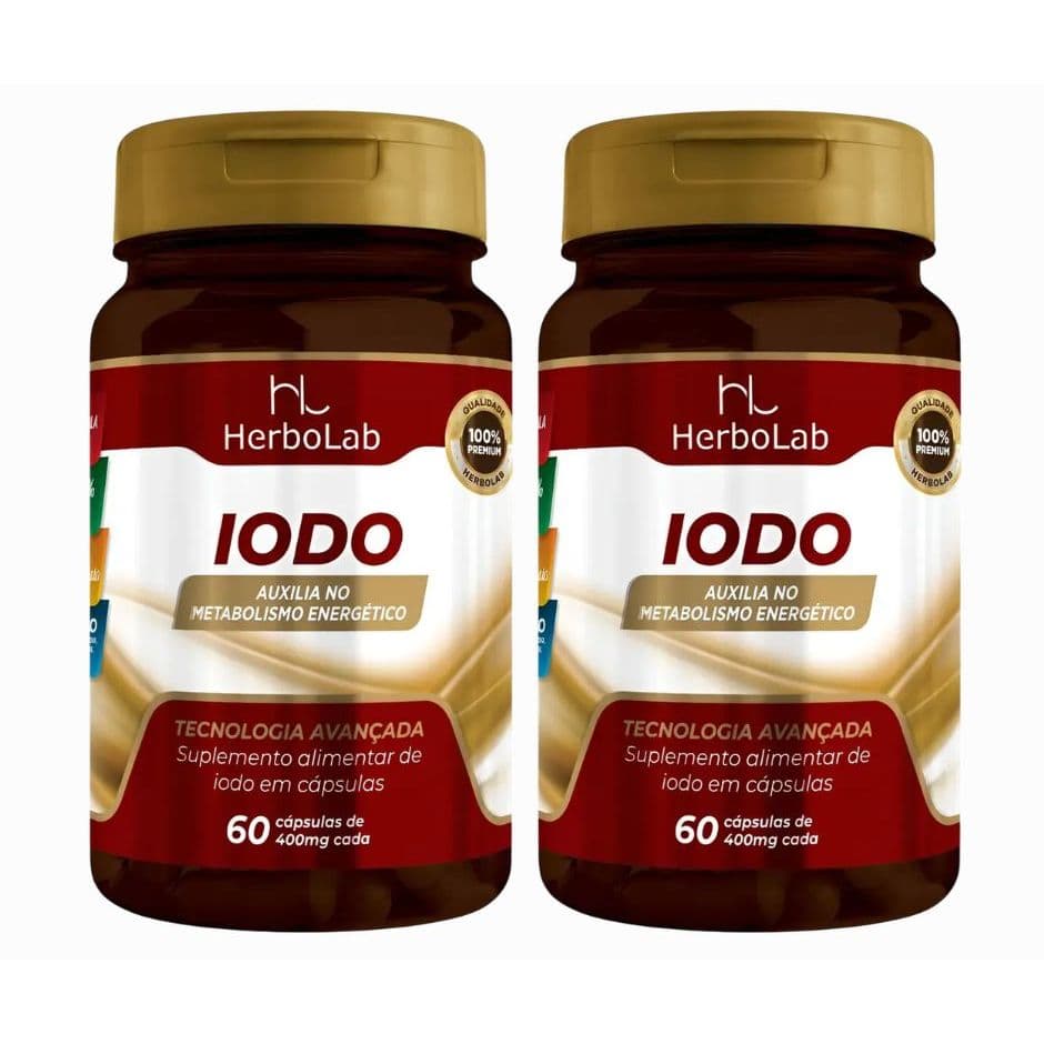 KIT C/2 Un. IODO - 60 Cáps 400mg Equivale A 692% Valor Diário - Herbolab Metabolismo Energético