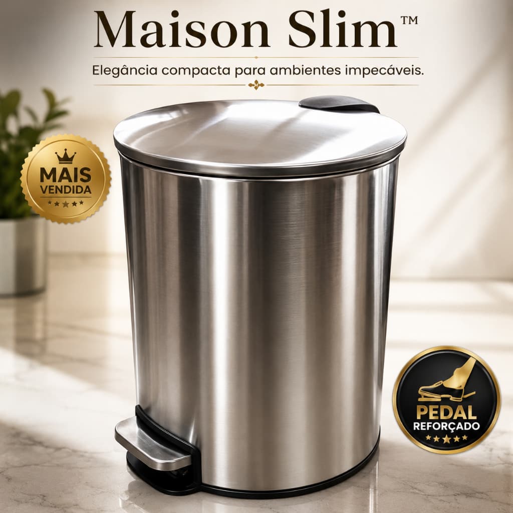 Lixeira Inox Slim Pedal Moderno Resistente Cozinha Banheiro Pratico Compacto 5 Litros