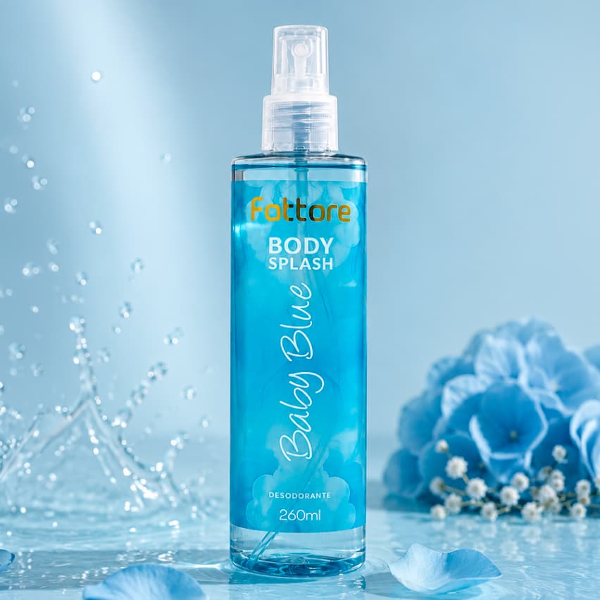 Body Splash Feminino Baby Blue Aqua Fattore Desodorante Corporal - Alta Fixação, Perfume Duradouro - 260ml
