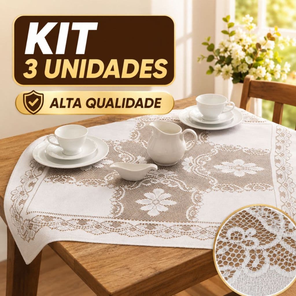 Kit 3 Toalhas de Chá Renda Liso