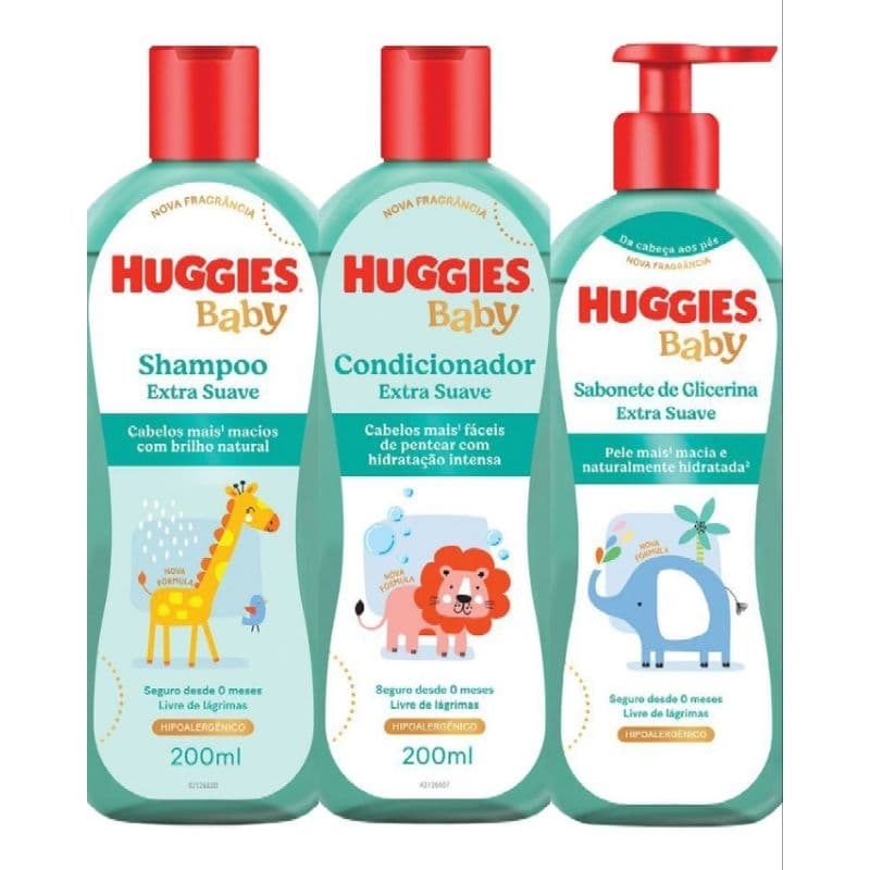 Kit Huggies Shampoo, Condicionador e Sabonete Líquido 200ml Extra Suave