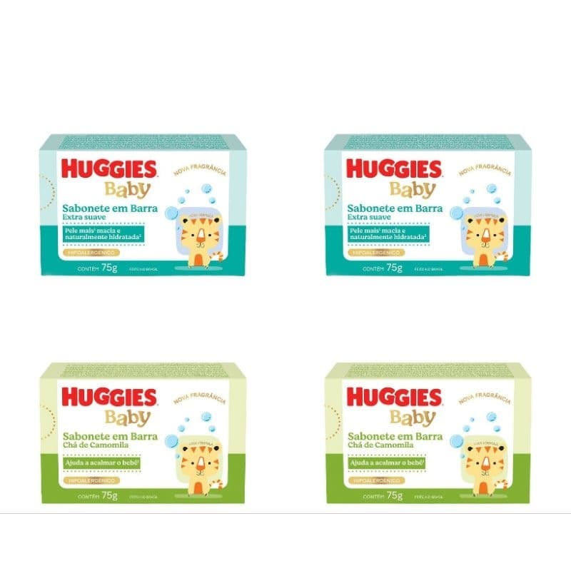 Sabonete Huggies Barra Kit c/ 4 Unidades 75g A Hora do Banho