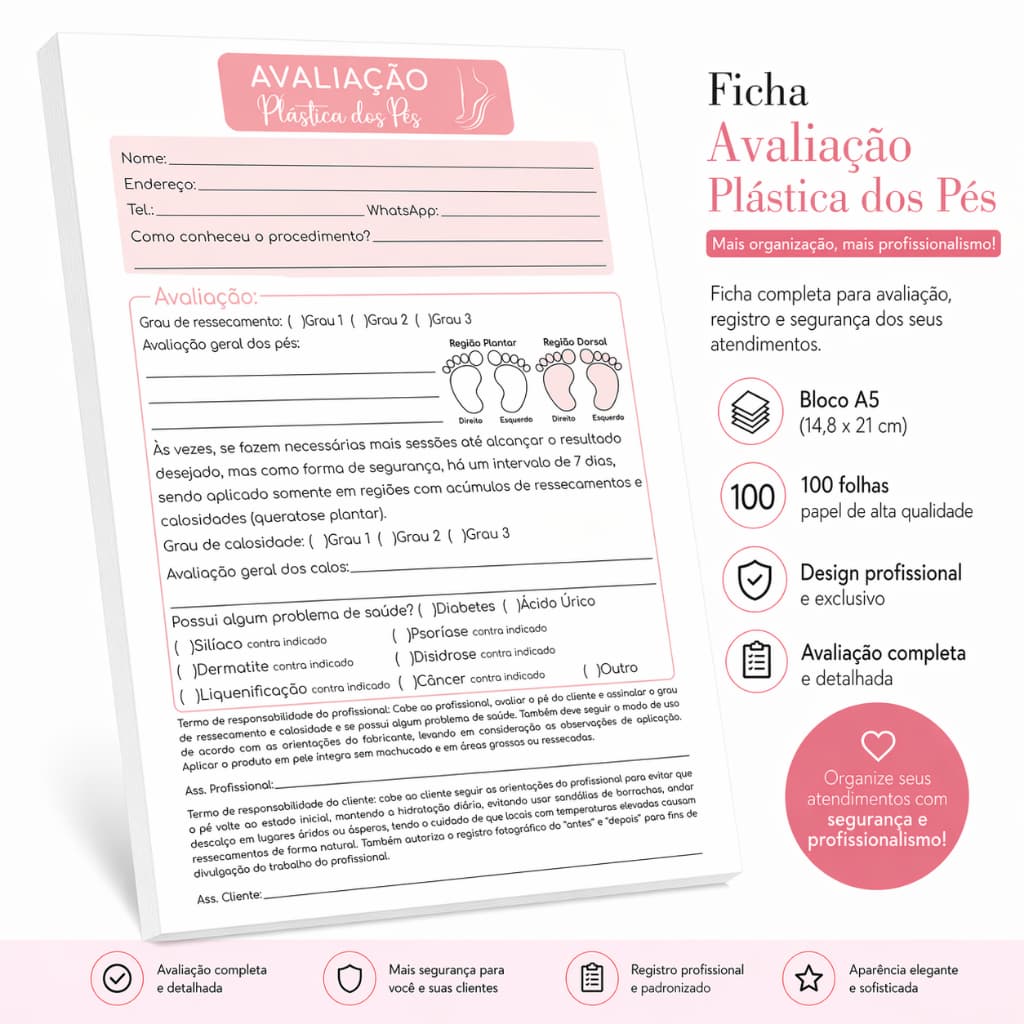 Ficha de Anamnese Plástica dos Pés (100 folhas)