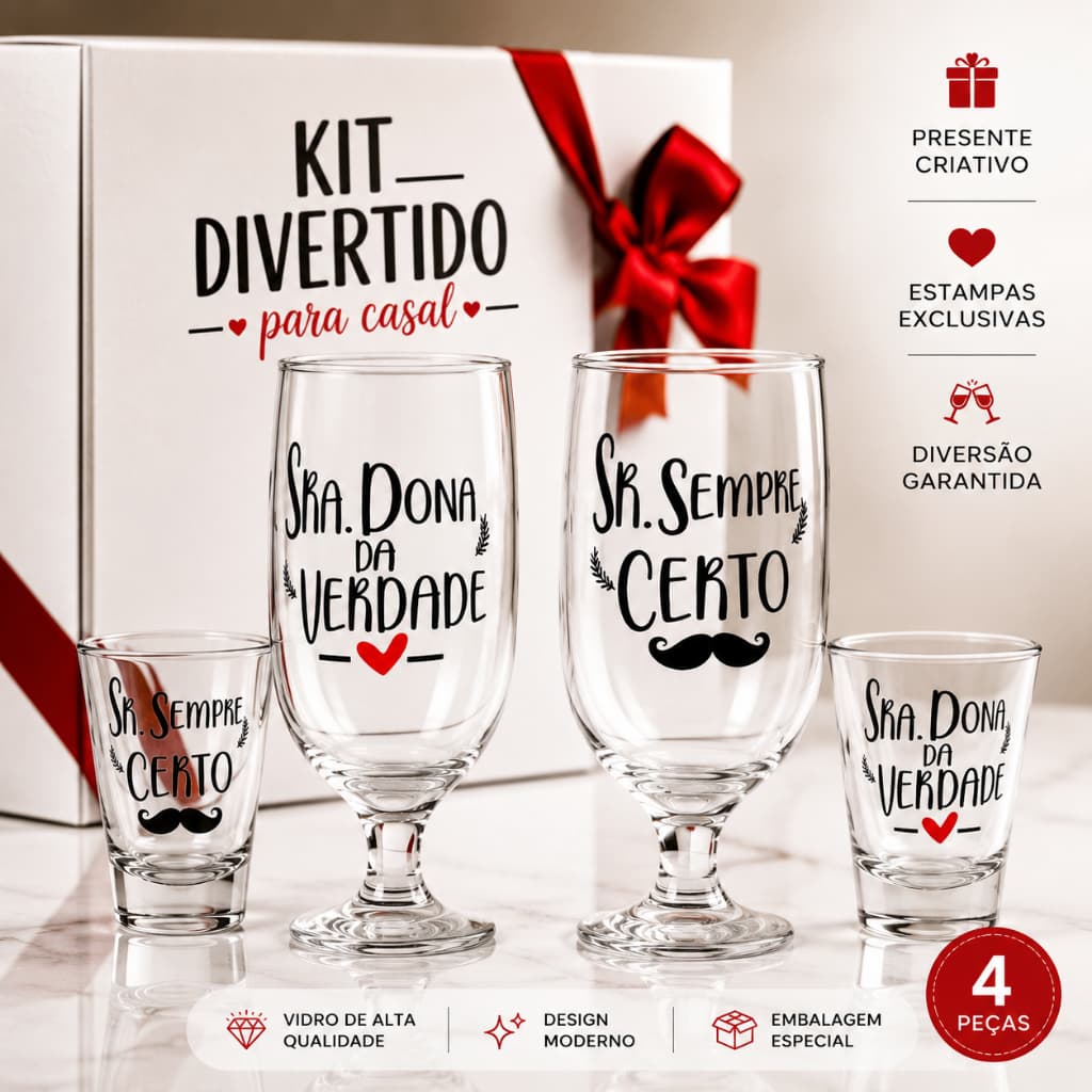 Copos Para Casal Divertido Kit Presente Criativo Namorados