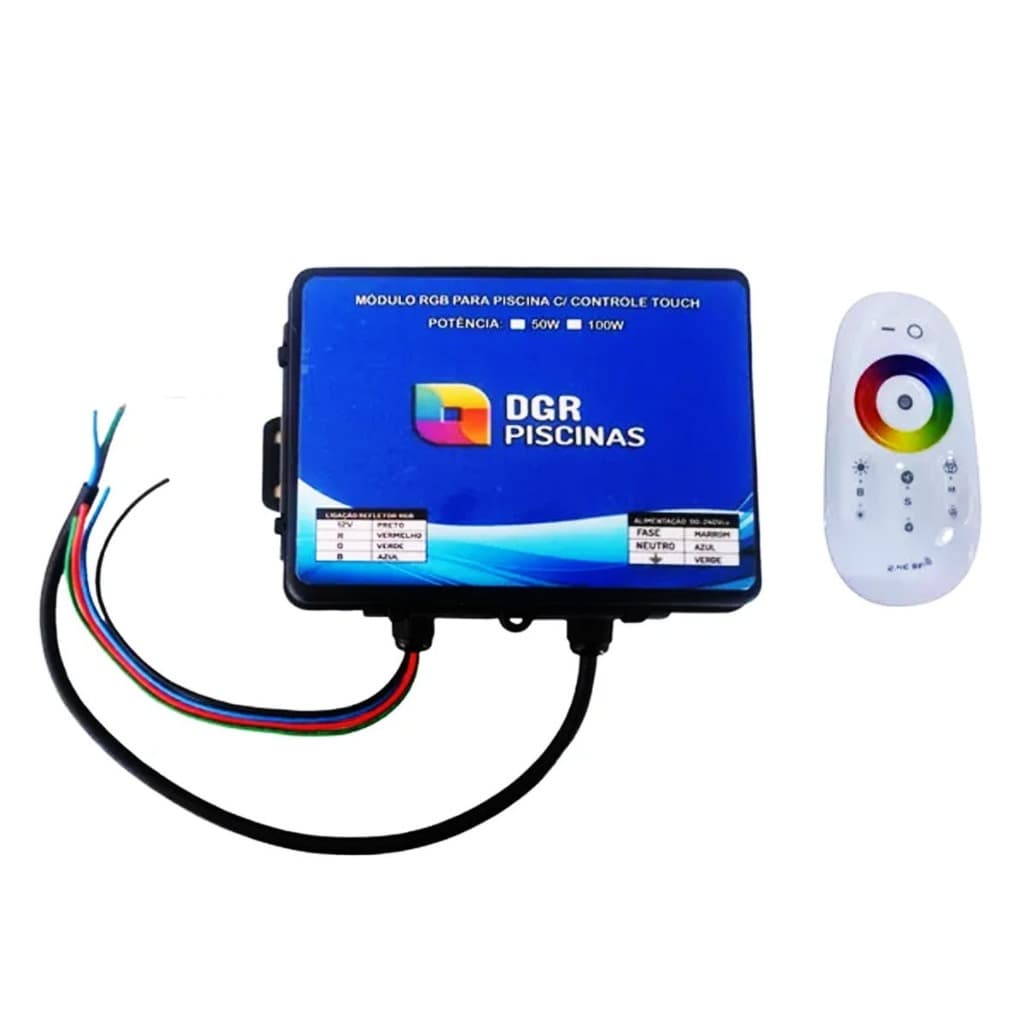 Módulo Controlador RGB Touch para Piscina 50W – Bivolt com Controle Remoto