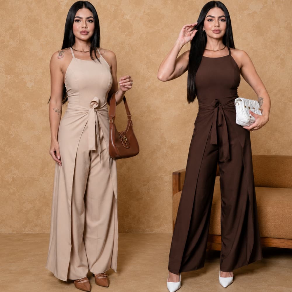 Macacão Feminino Envelope, Elegante Macacão Longo Pantalona em Alfaiataria Social Premium.