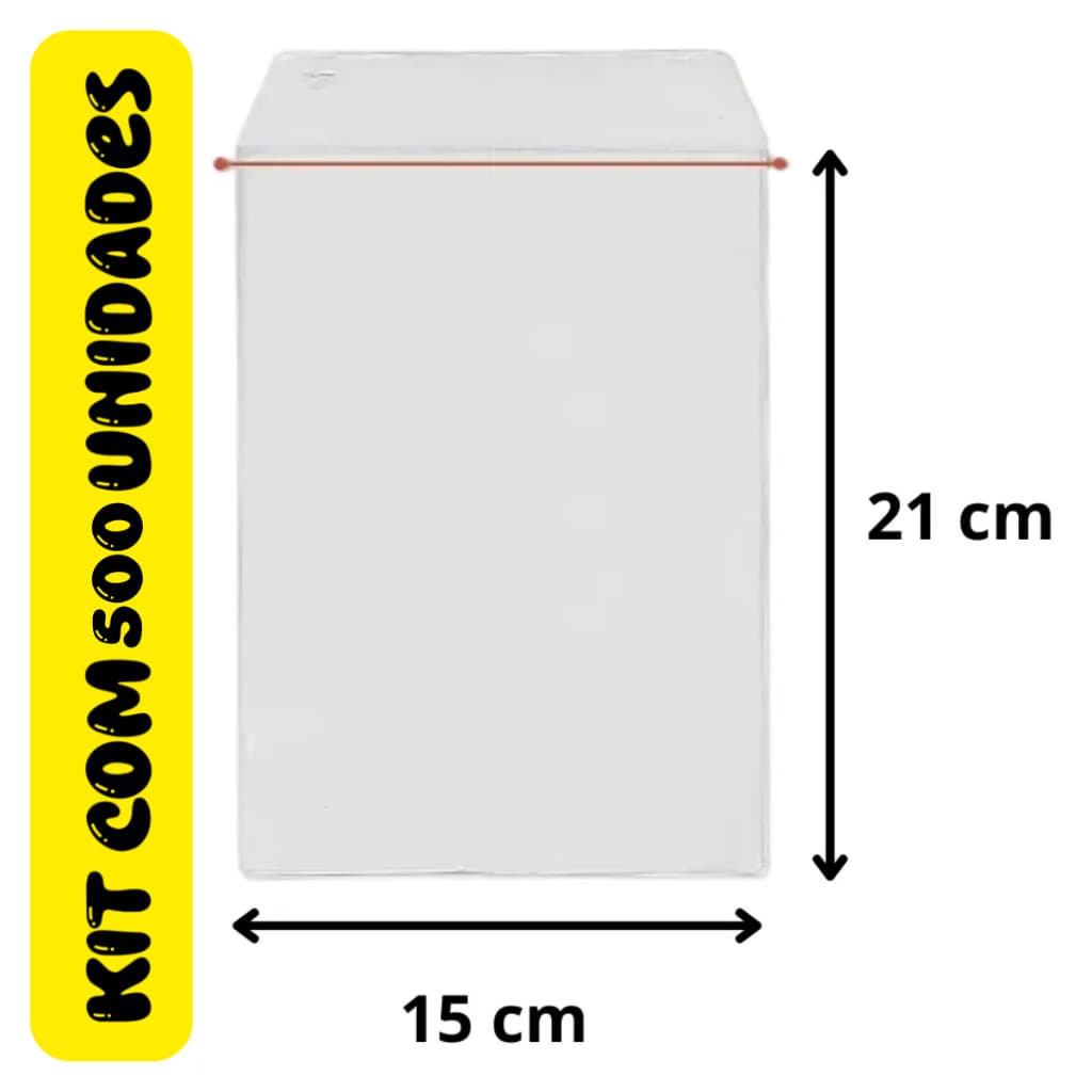 Kit 500 Envelope Porta Papéis Plástico Cristal Vertical 15x21cm ACP Sleeves Para Documentos E Fotos