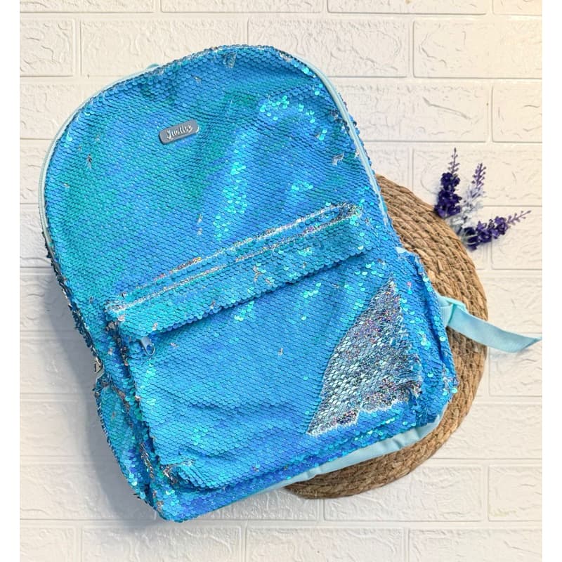 Mochila Justice em paetê azul NOVA