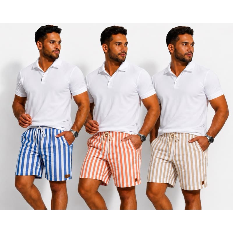 Kit 3 Short Linho Listrado Masculino Mauricinho Bermuda casual - Moda verão