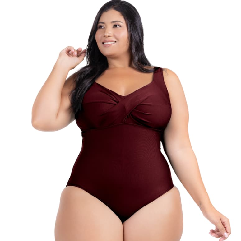 Body Feminino Plus Size Maiô Modela Cintura Liso Casual Transpassado Moda Praia 2024 Lançamento