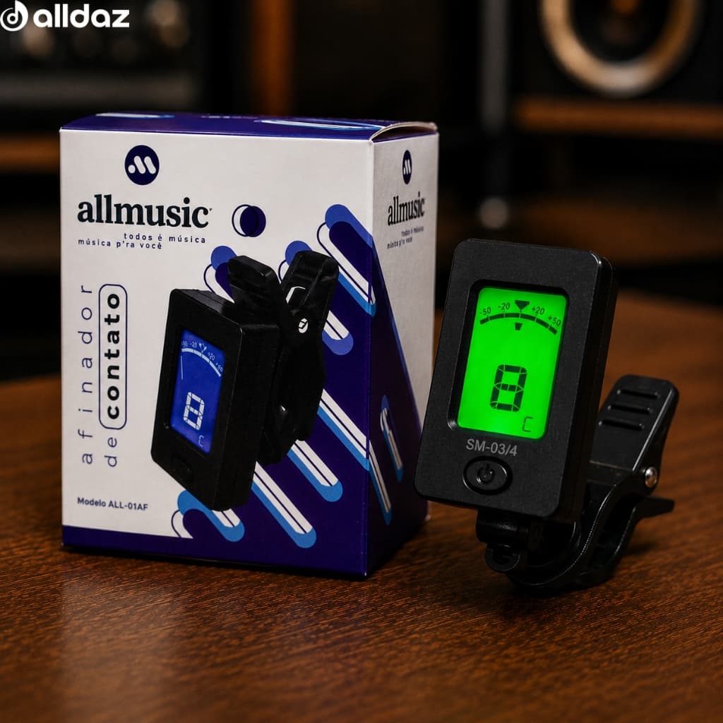 Afinador Clip Cromático ALL-01AF Allmusic Violão Guitarra Baixo Ukulele Digital LCD