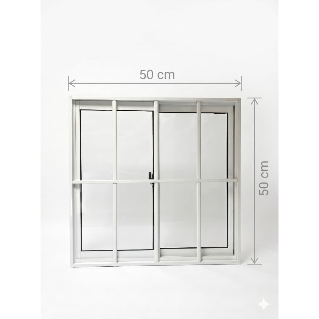 Janela de Correr 2 Folhas Alumínio Branco com Grade 50x50 Vidro Liso