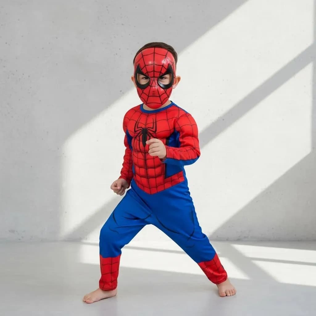 Fantasia Infantil Herói Aranha Longa C/ Máscara E Enchimento