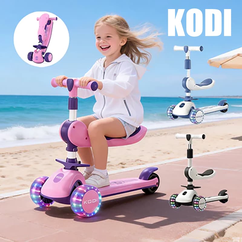 3-in-1 Kids Scooter 1-12 Years Old, Removable Folding Seat, LED and Music, Adjustable Height, Safe and Durable-P15