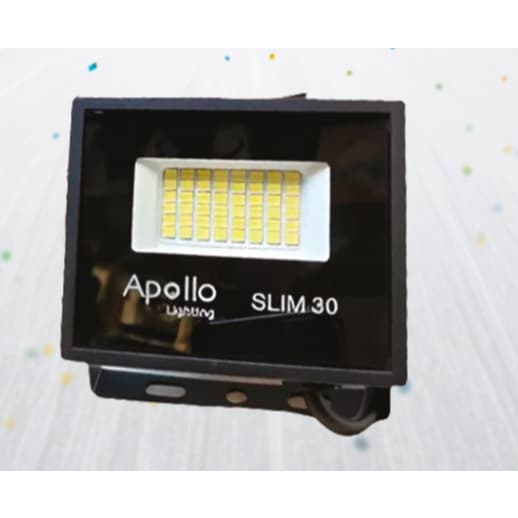 Projetor LED Slim 30W 6500K Preto APOLLO - Luz Branca Fria IP65