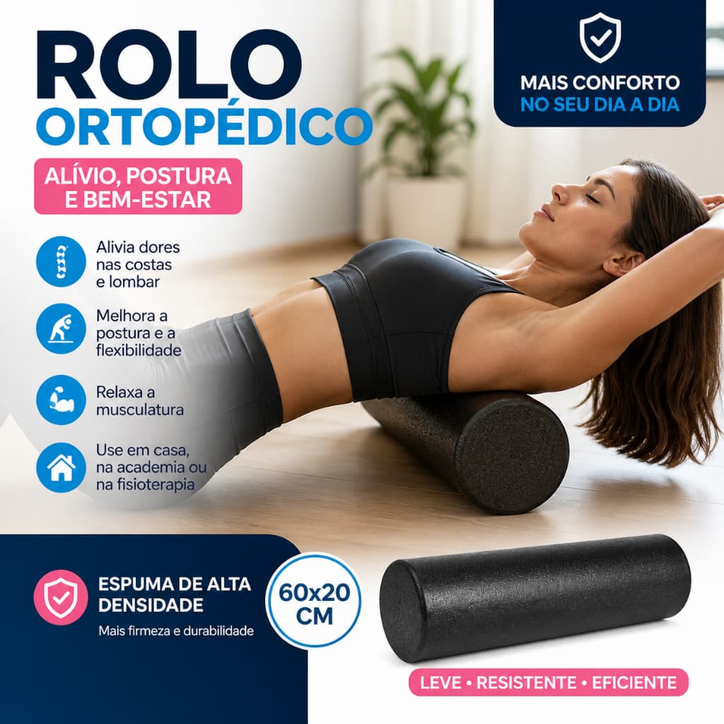 Rolo Ortopédico 60x20 Liberação Miofascial Pilates Yoga Lombar