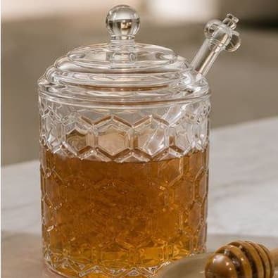 Meleira Vidro Colmeia 270ml Com Tampa E Pegador De Mel Abelha Porta Mel Elegante Pote de Mel