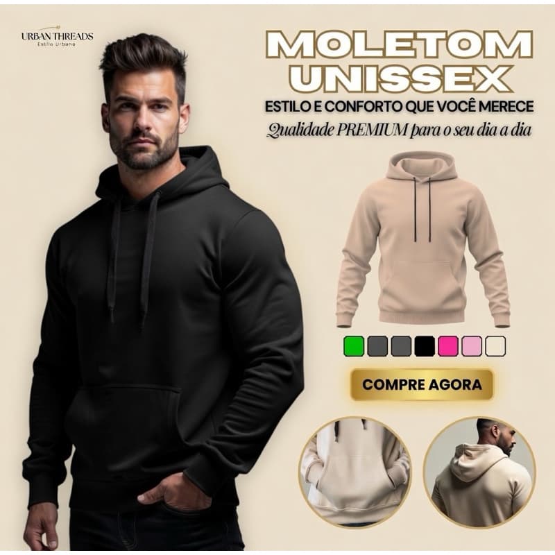 Moletom Canguru Masculino Premium- Capuz Forrado,Bolso Frontal,Blusa de Frio Jaqueta Moletom Unisex