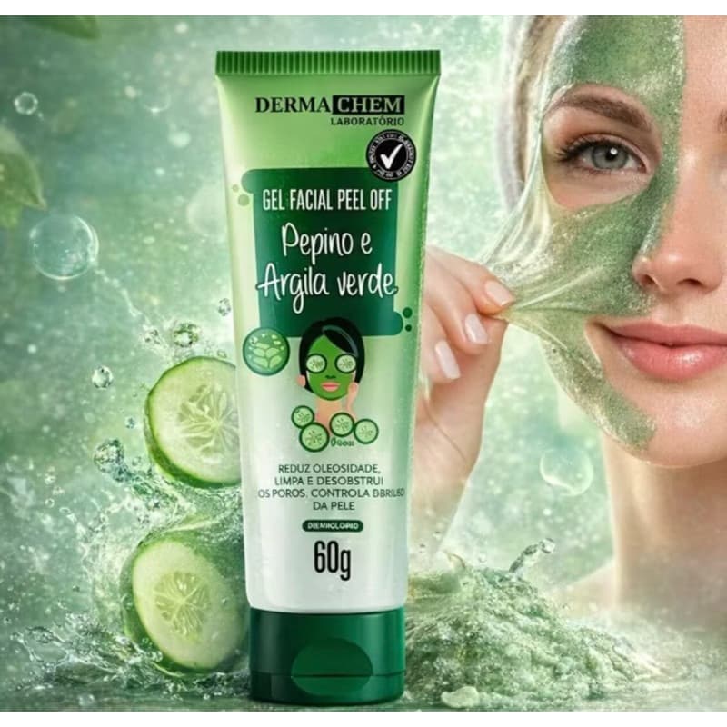 Máscara Facial Peel Off Dermachem Pepino e Argila Verde 60g Controle da Oleosidade