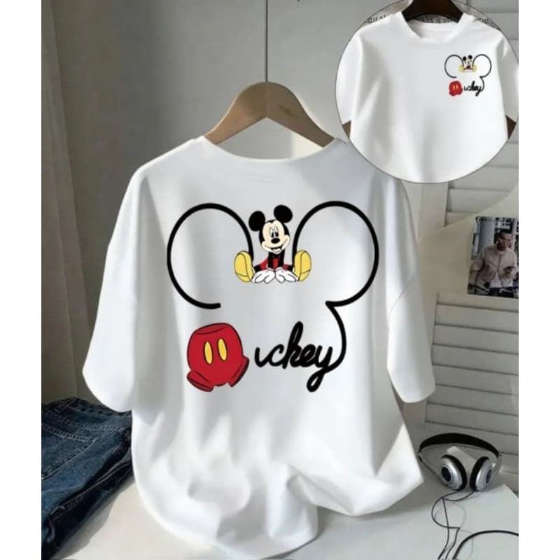 Camiseta Feminina Mickey Manga Curta Disney Casual Tumblr Algodão Trend