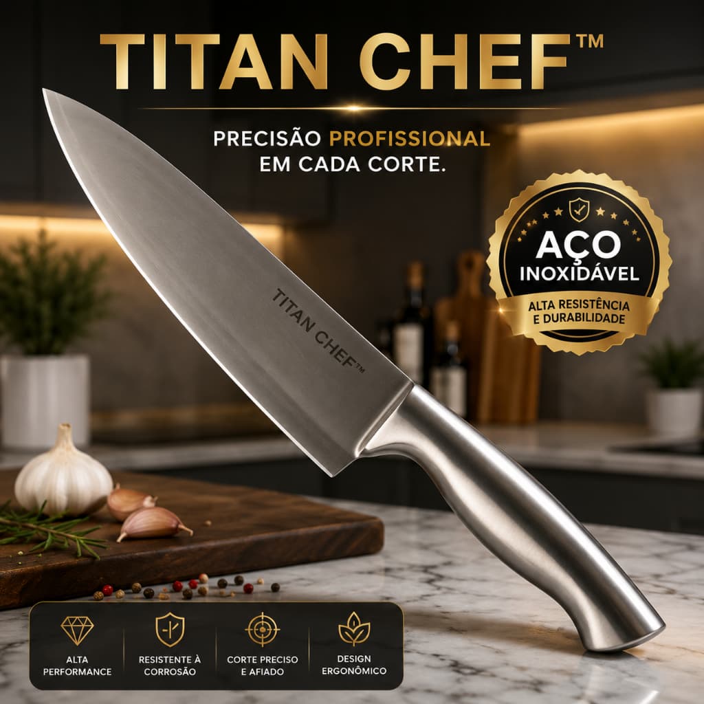 Faca Profissional Titan Chef™ 33cm Aço Inoxidável Corte Preciso Premium