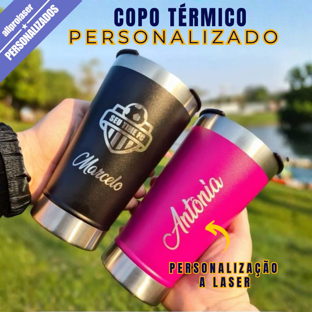 Kit 05 Copos Térmico 473ml Personalizado a Laser Nome Time Logo  Presente Envio Imediato