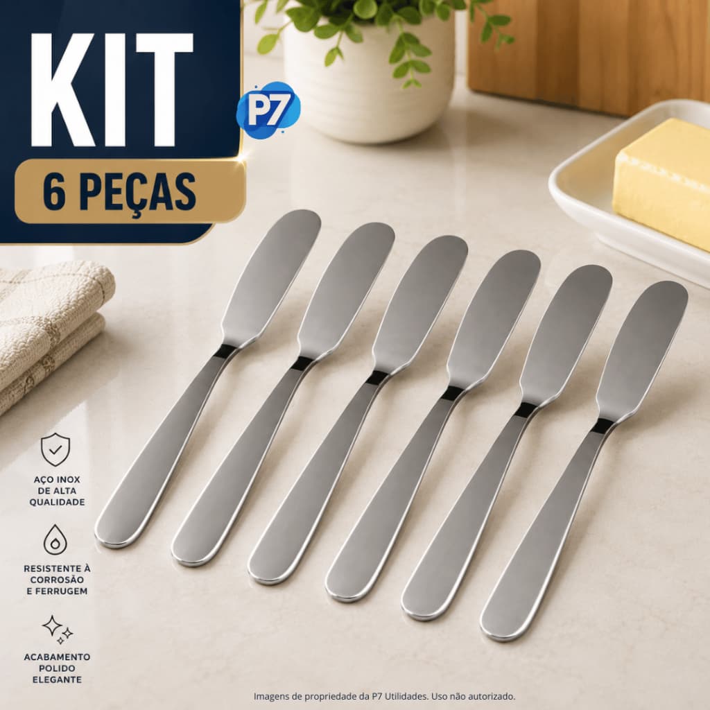 Kit 6 Espátula para Manteiga Creme e Patê Utensílios para Cozinha em Geral Espatula Inox ou Faca