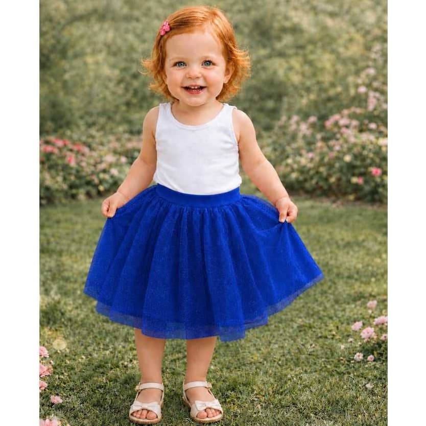 Saia Casual de Tule Infantil Com Gliter Para Festa Apresentação Igreja Congresso Do P aos 10 Anos