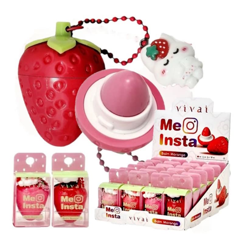 Lip Balm Morango Vivai Me Insta Hidratante Chaveiro Fofo