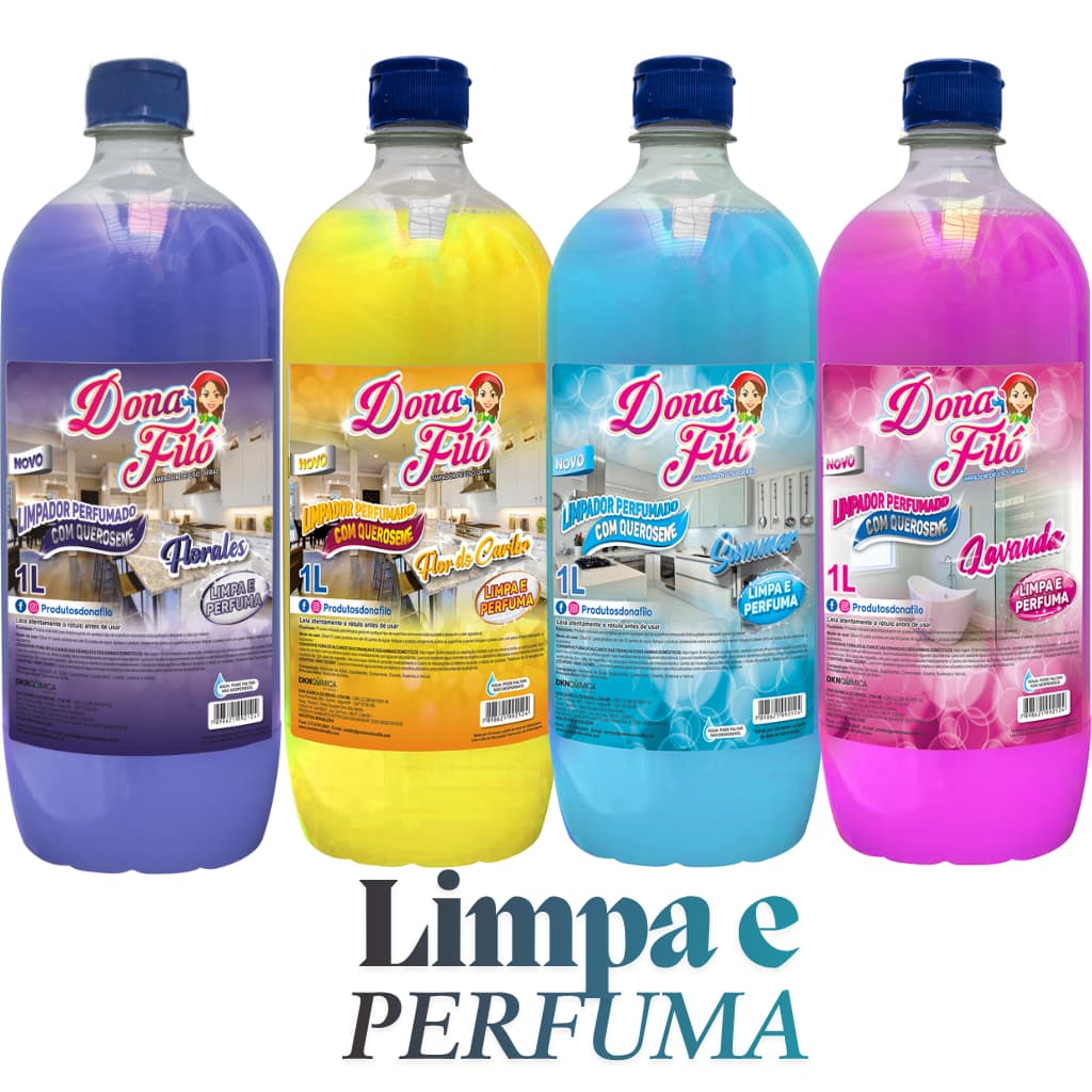 Limpador Perfumado Diversas Fragrâncias com Querosene 1L Desinfetante Dona Filó