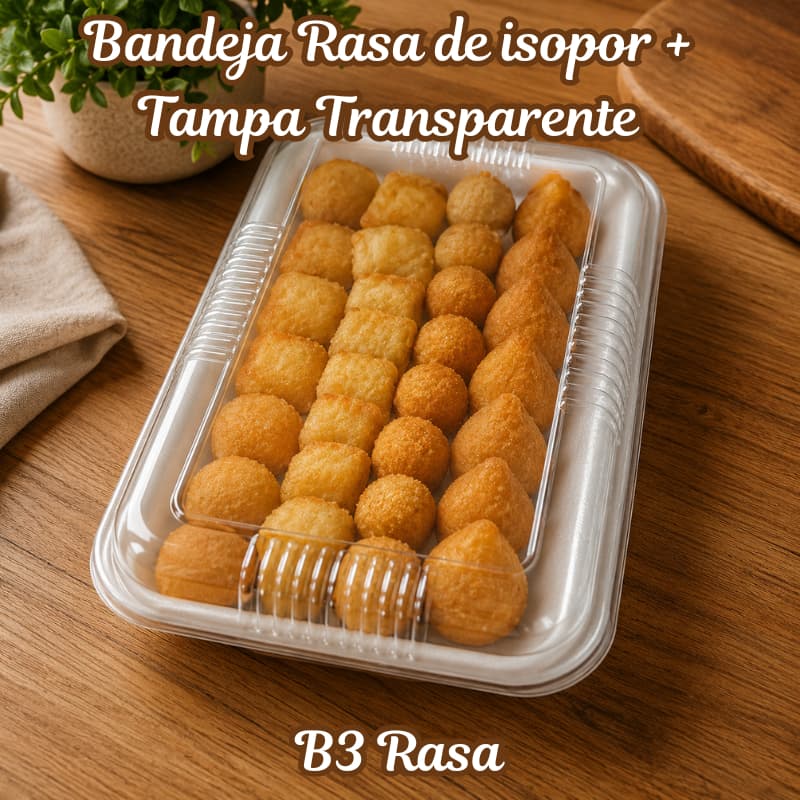 Bandeja de Isopor + Tampa B3 Rasa Para Brigadeiro Salgados Porção KIT 50  25 ou 10 Unidades
