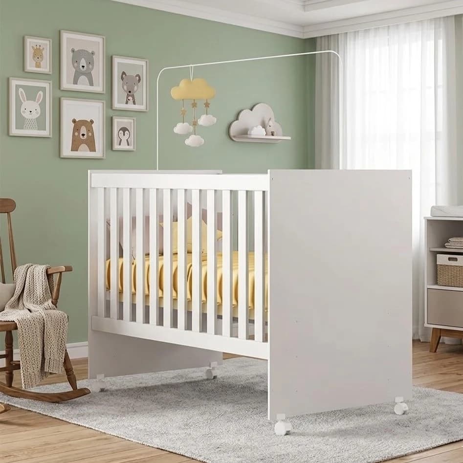 Berço Americano Life Mini Cama Rodízios Compacto Quartos Infantil Suporte Mosquiteiro Colchão Incluso