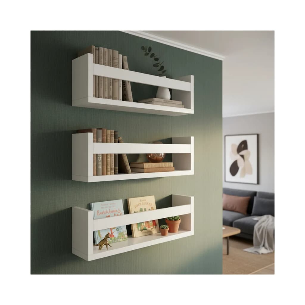 Kit 3 Prateleiras Infantil Montessori Branco MDF Decoração Quarto Bebê porta livros organizador parede