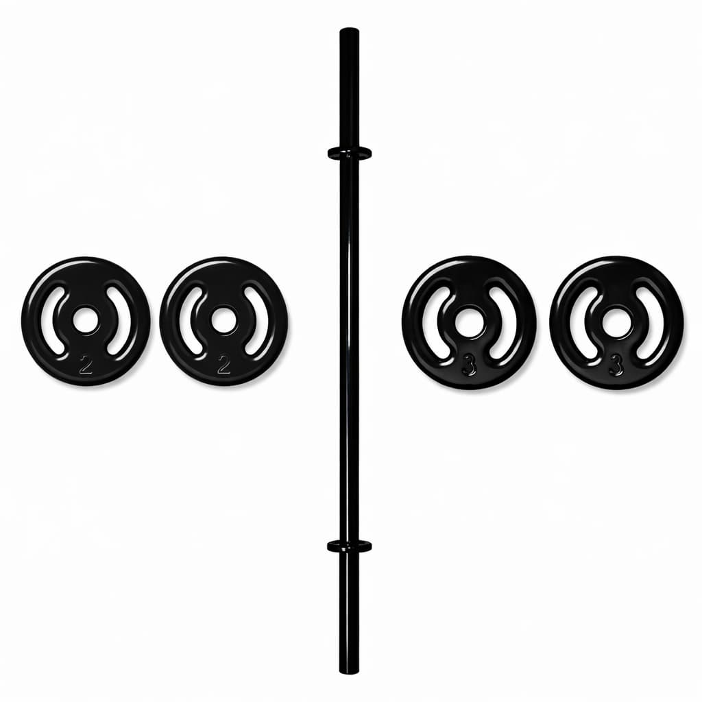 KIT BARRA DE ACADEMIA COM 2 ANILHAS DE 2KG E 2 ANILHAS DE 3KG PESO GYM FITNESS TREINO CROSSFIT CASA PRO