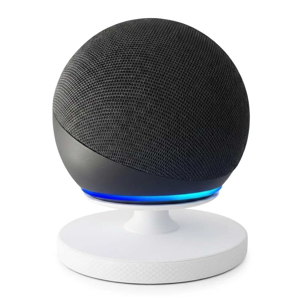 Suporte Para Alexa Simples Base Estável Echo Dot Compacto cor Branco e Preto Minimalista e Elegante