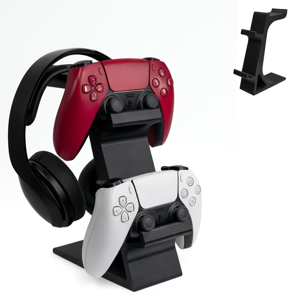 Suporte De Controle Gamer Universal Duplo E Headset Premium Cor Preto Branco