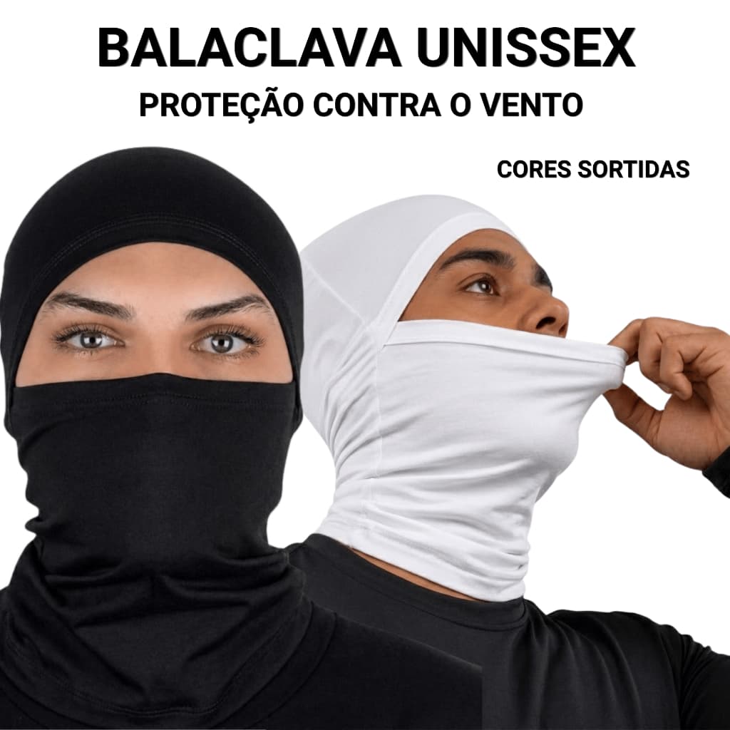 Touca Balaclava Preta Branca Unissex Térmica Proteção Contra Vento Frio Moto Bike