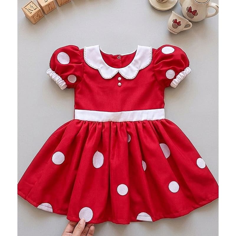 vestido Minnie vermelha fantasia infantil Minnie com gola  personalizada