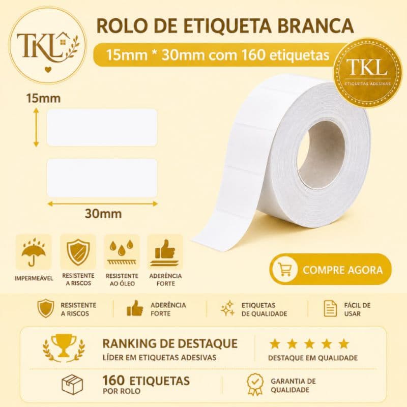 Rolo Bobina Papel Etiqueta Térmica 14x30mm Branca Adesiva para Mini Impressora Portátil – NIIMBOT NÃO É COMPATÍVEL